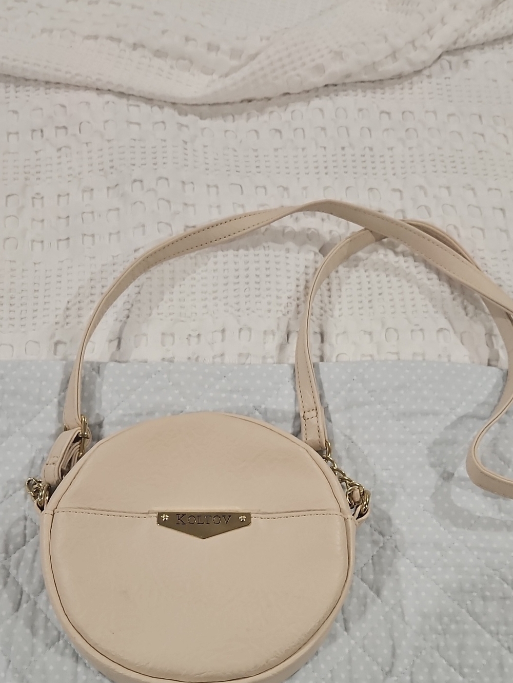 Koltov Cream Round Crossbody with Gold Accents